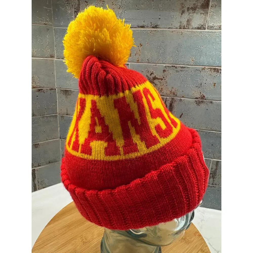 Kansas City Chiefs Colors Retro Beanie Pom Pom Lined Hat